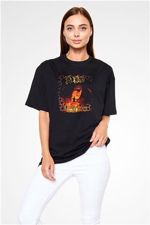 Dio Baskılı Unisex Siyah Oversize Tişört