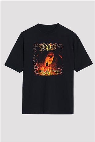 Dio Baskılı Unisex Siyah Oversize Tişört
