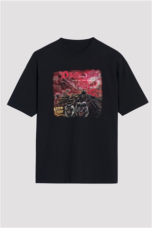 Dio Baskılı Unisex Siyah Oversize Tişört