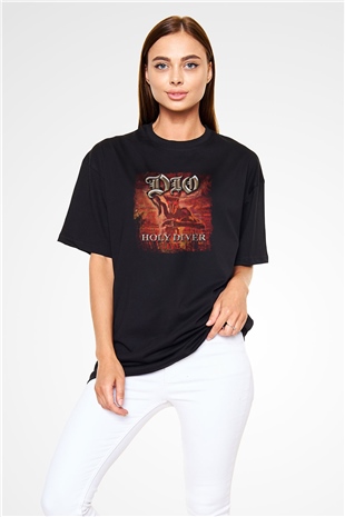 Dio Baskılı Unisex Siyah Oversize Tişört