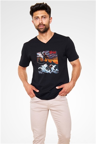Dio Baskılı Unisex Siyah V Yaka Tişört