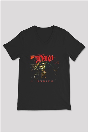 Dio Baskılı Unisex Siyah V Yaka Tişört