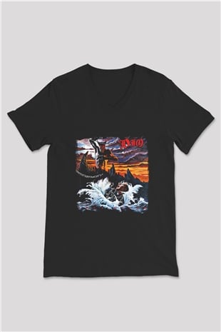 Dio Baskılı Unisex Siyah V Yaka Tişört
