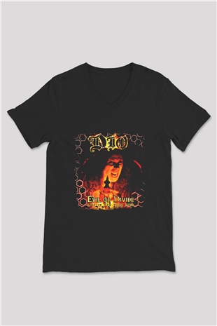 Dio Baskılı Unisex Siyah V Yaka Tişört