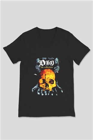 Dio Baskılı Unisex Siyah V Yaka Tişört