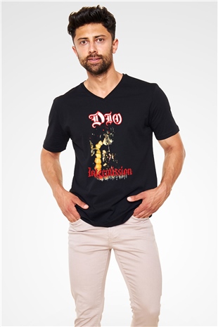 Dio Baskılı Unisex Siyah V Yaka Tişört