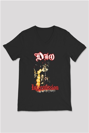 Dio Baskılı Unisex Siyah V Yaka Tişört