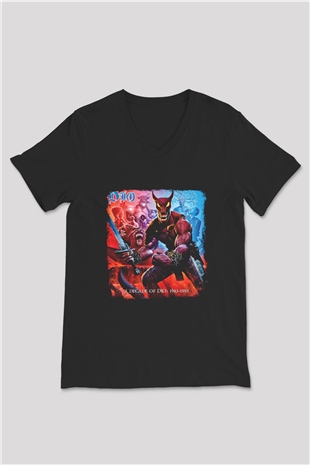 Dio Baskılı Unisex Siyah V Yaka Tişört
