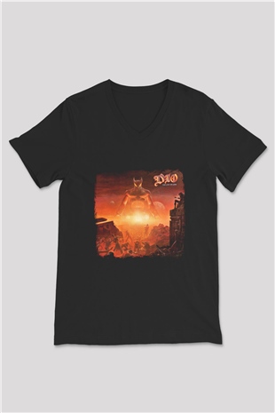 Dio Baskılı Unisex Siyah V Yaka Tişört