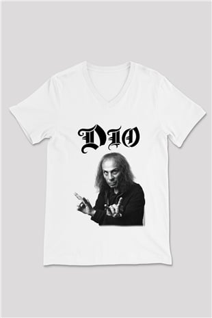 Dio Beyaz Unisex V Yaka Tişört T-Shirt