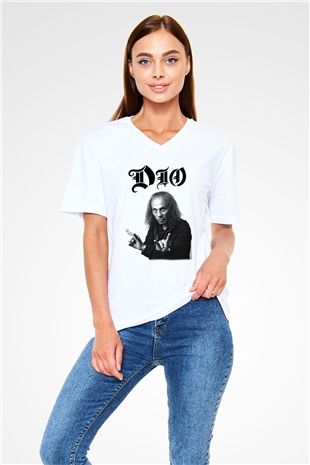 Dio Beyaz Unisex V Yaka Tişört T-Shirt