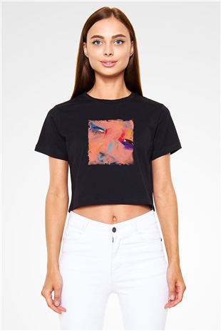 Diplo Baskılı Crop Top Siyah Kadın Tişört