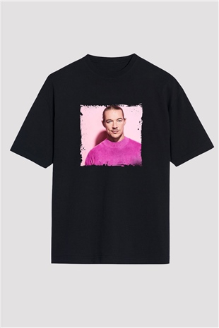 Diplo Baskılı Unisex Oversize Siyah Tişört