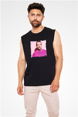Diplo Baskılı Unisex Siyah Kolsuz Tişört