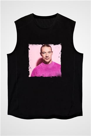 Diplo Baskılı Unisex Siyah Kolsuz Tişört