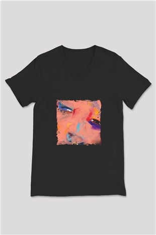 Diplo Baskılı Unisex Siyah V Yaka Tişört