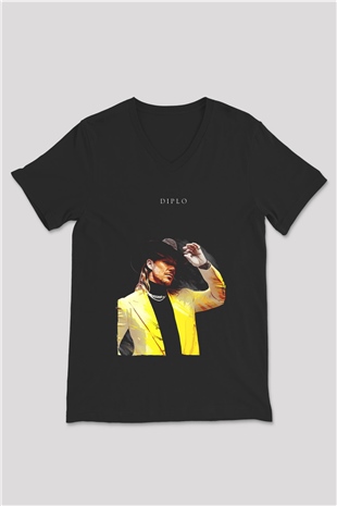Diplo Siyah Unisex V Yaka Tişört