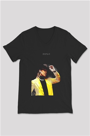 Diplo Siyah Unisex V Yaka Tişört
