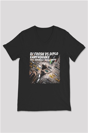 Diplo Siyah Unisex V Yaka Tişört