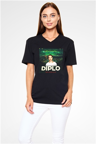 Diplo Siyah Unisex V Yaka Tişört