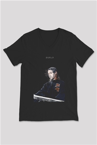 Diplo Siyah Unisex V Yaka Tişört