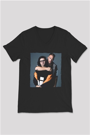 Diplo Siyah Unisex V Yaka Tişört