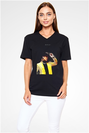 Diplo Siyah Unisex V Yaka Tişört