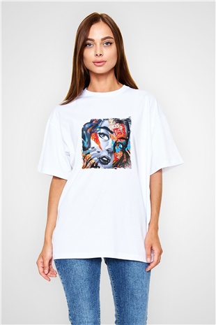 DiploBaskılı Beyaz Oversize Tişört