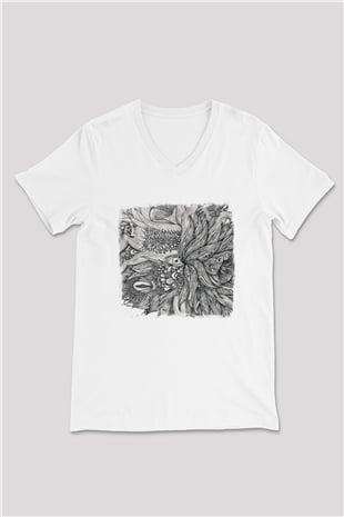 Dir En Grey Baskılı Unisex Beyaz V Yaka Tişört