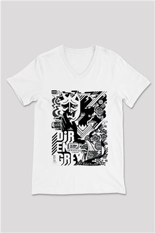 Dir En Grey Beyaz Unisex V Yaka Tişört T-Shirt