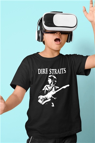 Dire Straits Baskılı Siyah Unisex Çocuk Tişört