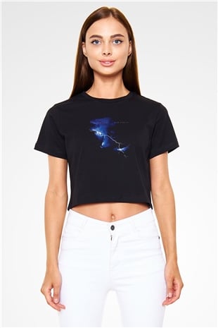 Dire Straits Baskılı Unisex Siyah Crop Top Tişört