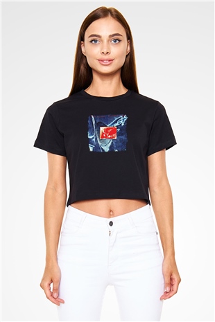 Dire Straits Baskılı Unisex Siyah Crop Top Tişört
