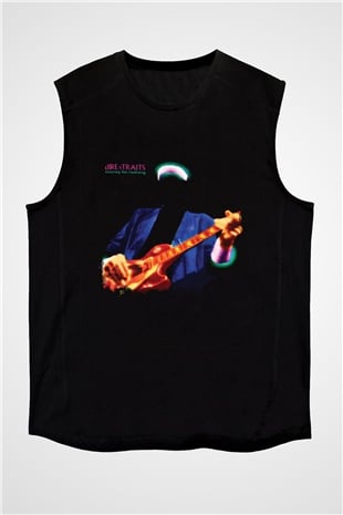 Dire Straits Baskılı Unisex Siyah Kolsuz Tişört