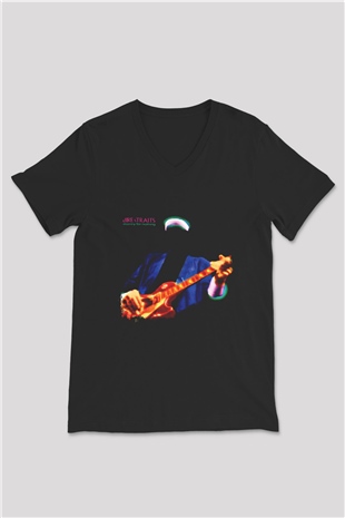 Dire Straits Baskılı Unisex Siyah V Yaka Tişört