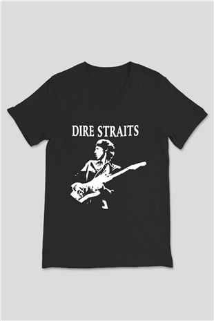 Dire Straits Siyah Unisex V Yaka Tişört T-Shirt