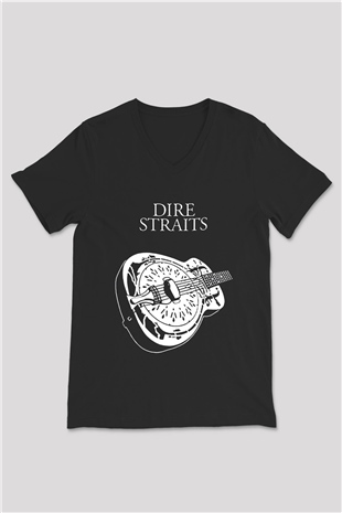 Dire Straits Siyah Unisex V Yaka Tişört