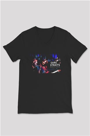 Dire Straits Siyah Unisex V Yaka Tişört T-Shirt