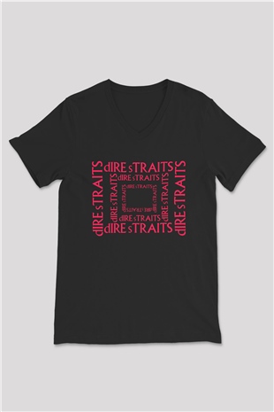 Dire Straits Siyah Unisex V Yaka Tişört T-Shirt