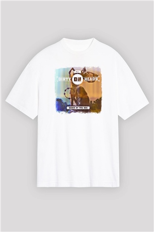 Dirty Heads Baskılı Unisex Beyaz Oversize Tişört