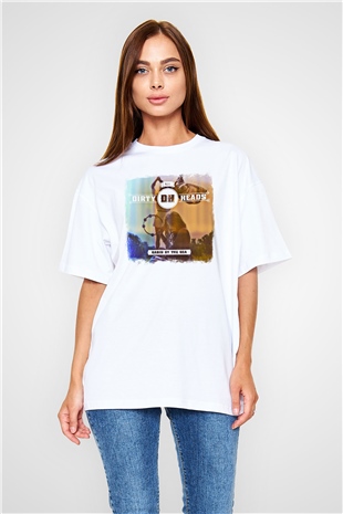 Dirty Heads Baskılı Unisex Beyaz Oversize Tişört