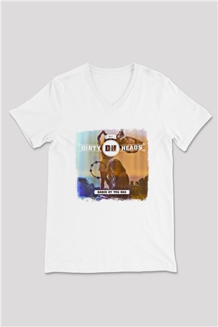 Dirty Heads Baskılı Unisex Beyaz V Yaka Tişört