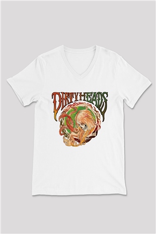 Dirty Heads Beyaz Unisex V Yaka Tişört