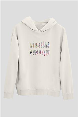 Diş Diyagramı Baskılı Unisex Ekru Hoodie