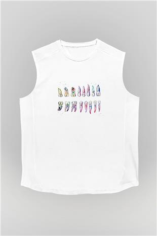 Diş Diyagramı Baskılı Unisex Kolsuz Beyaz Tişört - Tshirt