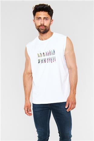 Diş Diyagramı Baskılı Unisex Kolsuz Beyaz Tişört - Tshirt