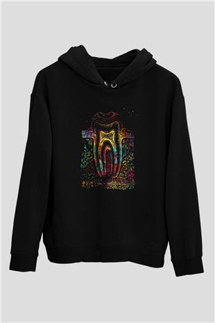 Diş Diyagramı Baskılı Unisex Siyah Hoodie