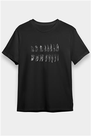 Diş Diyagramı Baskılı Unisex Siyah Tişört - Tshirt