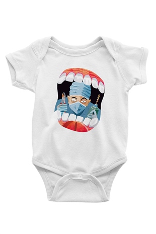 Diş hekimi Baskılı Beyaz Unisex Bebek Body - Zıbın