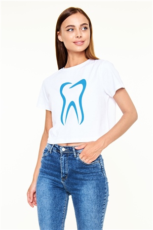 Diş hekimi Beyaz Croptop Tişört